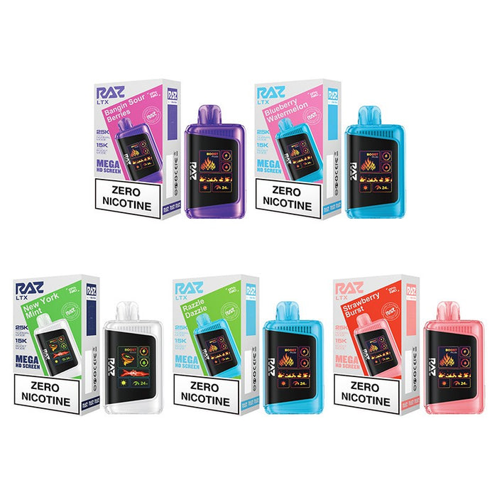 RAZ LTX 25000 Nicotine Free Disposable Vape, 16ml prefilled with zero nicotine.