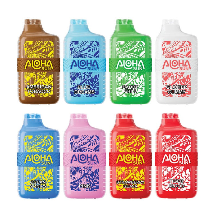 Aloha Sun 7000 Disposable Vape with 15ml vape juice and 50mg nicotine salt, available at MistVapor Online Vape Shop.