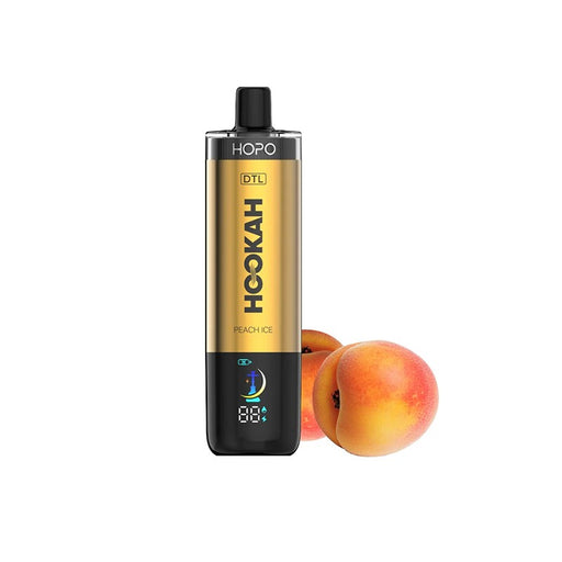 Close-up of HOPO 50K puff e-hookah disposable vape with dual mesh coils for dense vapor