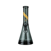 Explore the Marley Natural Smoked Glass Water Pipe with Gold Stripe Decal at Vivant—beaker-style design, eight-slit percolator stem, and ice disc for cool, smooth hits. Elevate your smoking experience today!