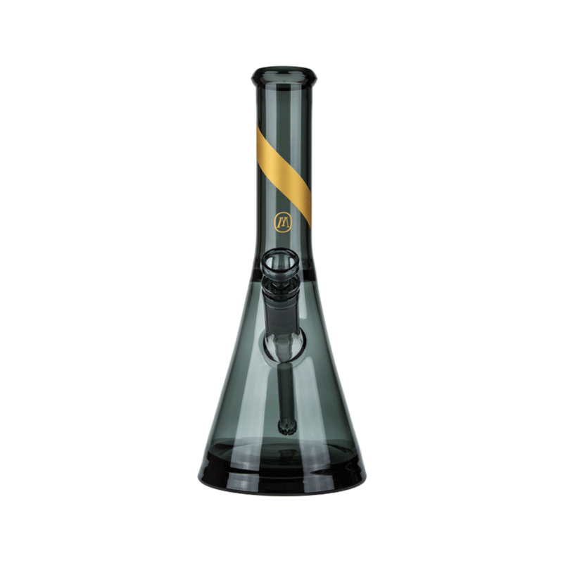 Explore the Marley Natural Smoked Glass Water Pipe with Gold Stripe Decal at Vivant—beaker-style design, eight-slit percolator stem, and ice disc for cool, smooth hits. Elevate your smoking experience today!