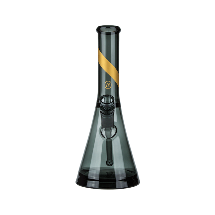 Explore the Marley Natural Smoked Glass Water Pipe with Gold Stripe Decal at Vivant—beaker-style design, eight-slit percolator stem, and ice disc for cool, smooth hits. Elevate your smoking experience today!
