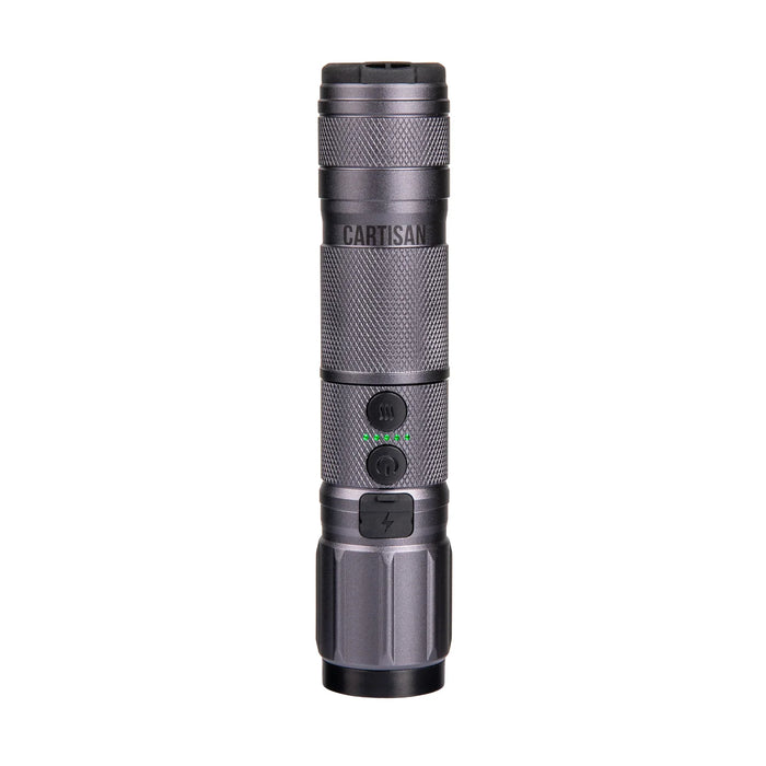 Multi-functional 510 cartridge battery and flashlight combo, High-Beam vaporizer with three light settings and pre-heat function for portable vaping.