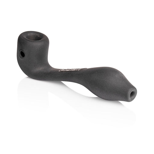 Durable borosilicate GRAV Sherlock pipe featuring sandblasted matte texture, deep bowl, and ash-catching mouthpiece for dry herb use.