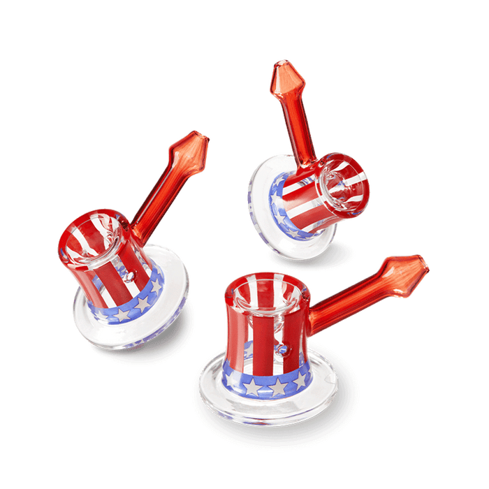 Limited Edition July 4th Spoon Pipe: Uncle Sam hat-shaped bowl in red, white, and blue.