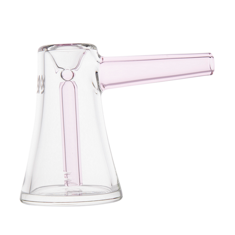Small travel-friendly glass bubbler measuring 4in x 1.75in x 4in for easy portability