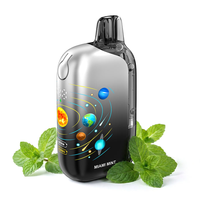 Long-lasting Remit Solar 50K disposable vape with 3D curved screen and planet-themed light effects.