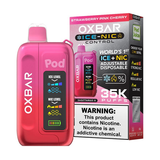 Premium disposable vape, Pod Juice X OXBAR Ice-Nic Control, with unique zodiac signs for every flavor.