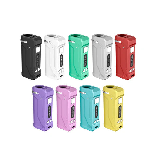 Yocan UNI Pro 510 thread battery mod with adjustable voltage displayed on OLED screen