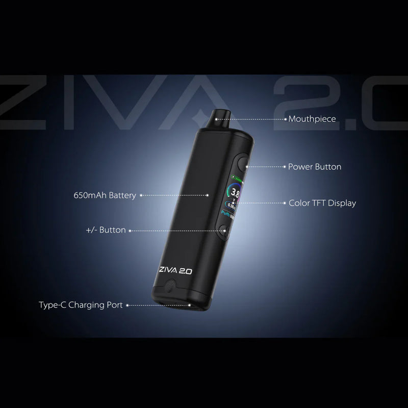 Side view of Yocan Ziva 2.0 510 cartridge battery highlighting slim pocket-size design.