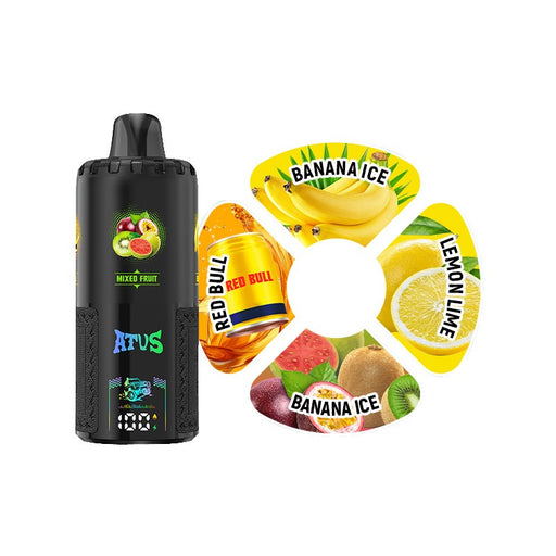 High-capacity ATVS 60K disposable vape featuring four adjustable flavors and display screen for smooth vaping experience.