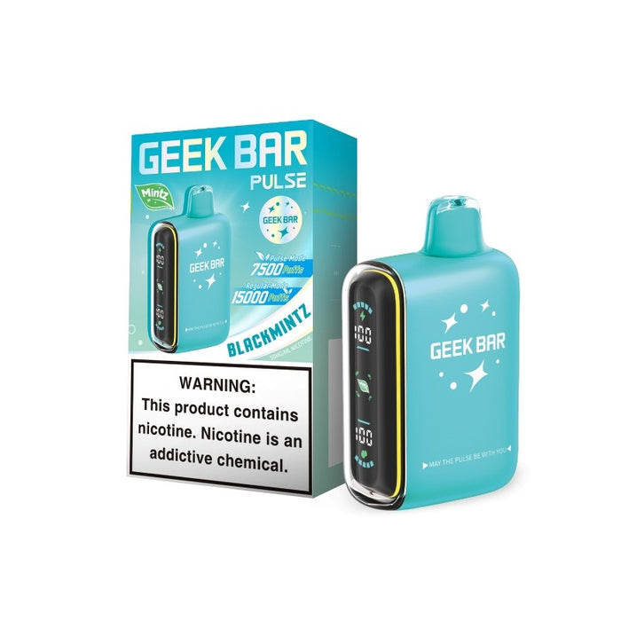 Rechargeable, draw-activated Geek Bar Pulse 15000 Mintz Edition disposable vape, designed for mint flavor enthusiasts, available at MistVapor.