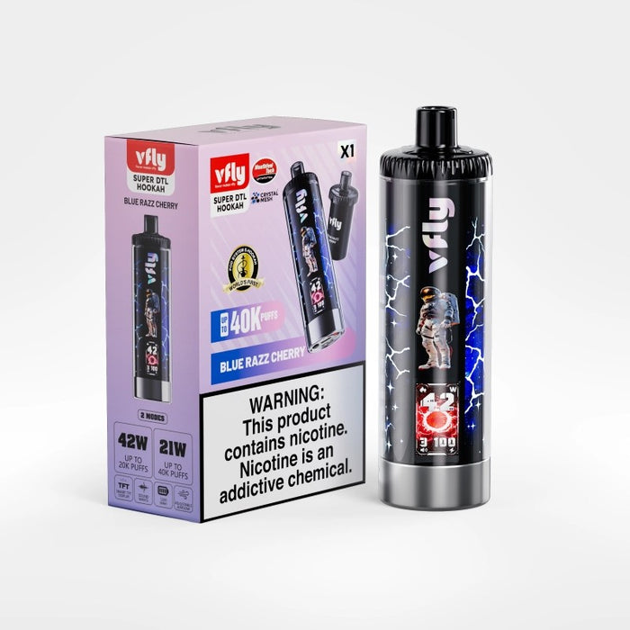 Buy VFLY Super DTL 40K e-cig with creamy vanilla peach, blue razz cherry, and more premium flavors