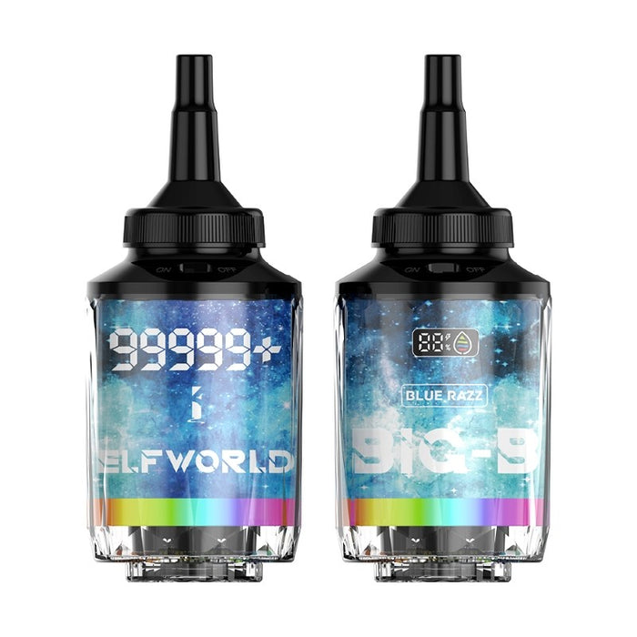 Elfworld Big-B 99999 e-hookah with 0.5% nicotine strength, large tank, and high-output power for long-lasting vaping experience.