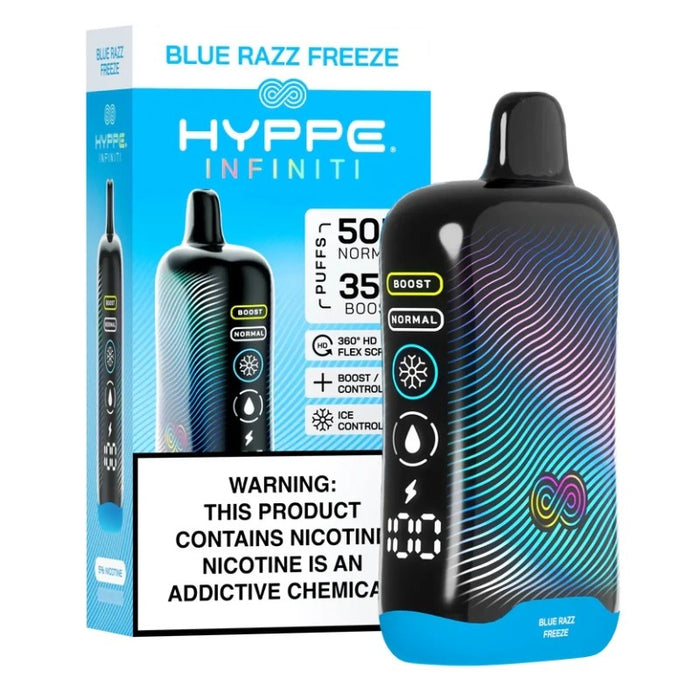 Hyppe Infiniti 50K vape with full 360-degree display screen for immersive data view.