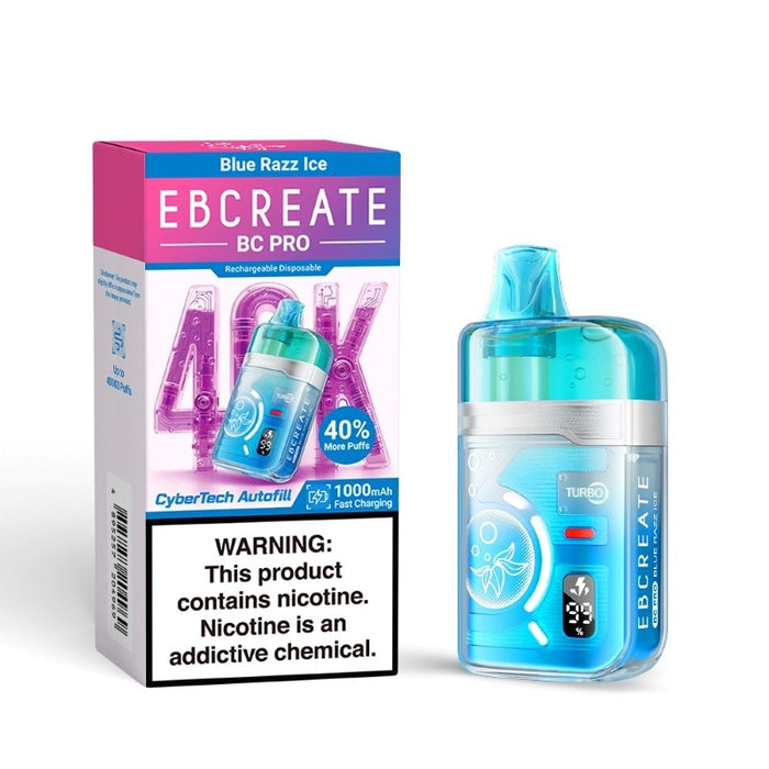 Compact yet powerful EBCREATE BC Pro 40K vape device with 19ml e-juice capacity.