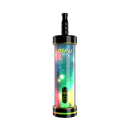 Close-up of MFU Shisha X2 60K disposable vape showing mesh coil and draw-activated system.