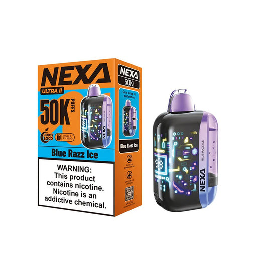 NEXA Ultra 2 50K rechargeable disposable vape with advanced 3D curved display screen.