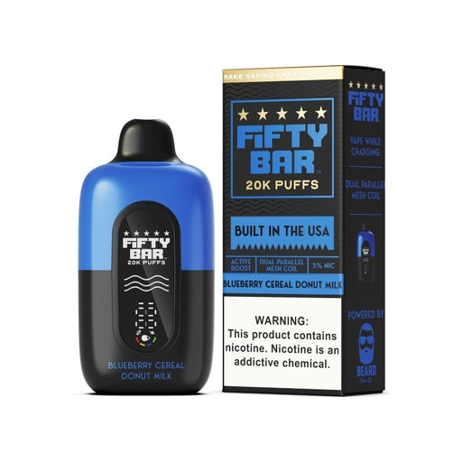 Buy Fifty Bar 20K vape with USA-made quality, dual mesh coils, and USB-C rechargeable 800mAh battery for long-lasting clouds.