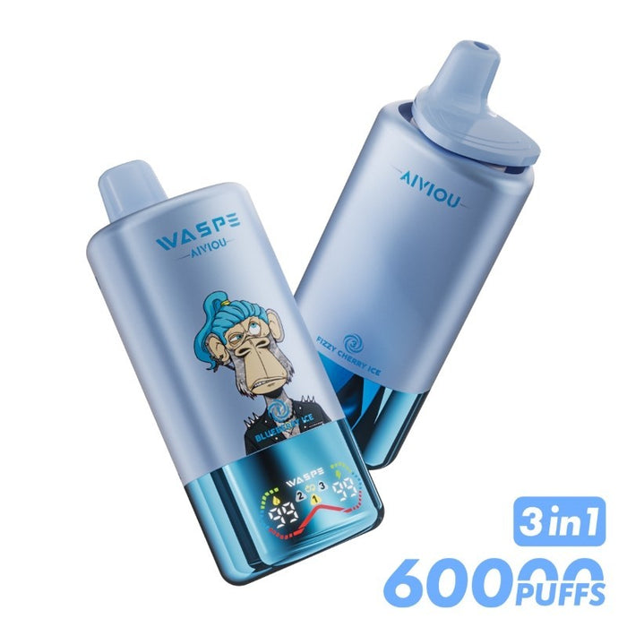 WASPE 60K flavor control disposable vape with three tanks, 0.9ohm mesh coils, and smooth draw-activated hits.