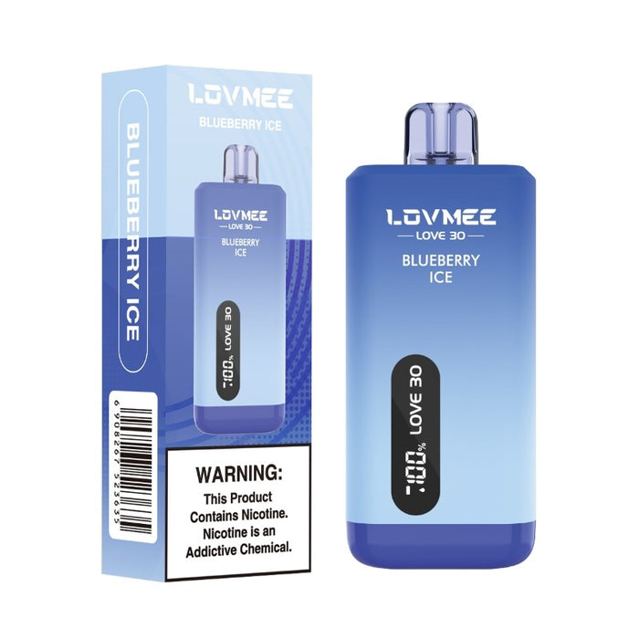 LOVMEE Love 30K disposable vape kit with Glacier Gummy and Blueberry Ice flavors.