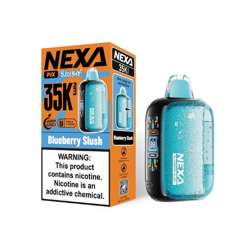 Rechargeable NEXA PIX 35K disposable vape with USB Type-C port and fruity slush flavors