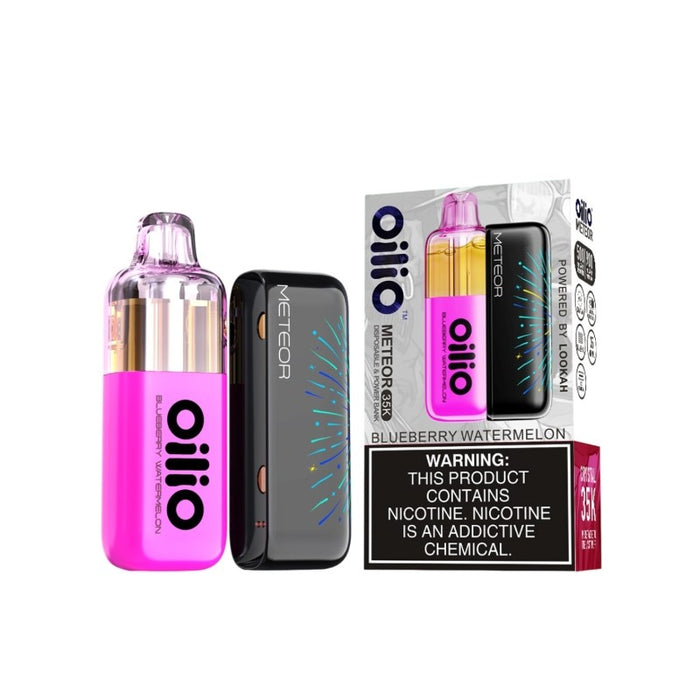 Lookah Oilio Meteor 35K disposable vape powered by 500mAh pod battery and 900mAh power bank