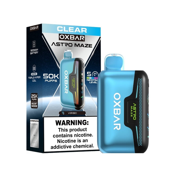 Long-lasting OXBAR Astro Maze 50K disposable vape with 900mAh rechargeable battery