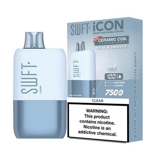 Side view of SWFT Icon 7500 Disposable Vape highlighting its 7500 puffs capacity and draw-activated functionality from MistVapor Online Vape Shop.