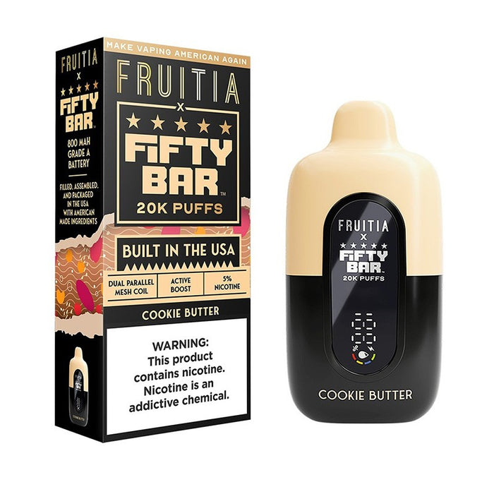 Fruitia X Fifty Bar 20K disposable vape with Boost Mode for stronger flavor and bigger vapor clouds at MistVapor vape store.