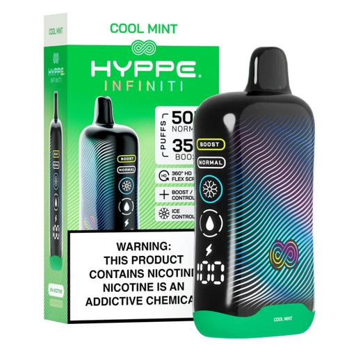 Hyppe Infiniti 50K disposable vape with USB Type-C rechargeable feature.