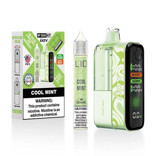 Portable iJOY XP100K disposable vape kit featuring pre-filled 18ml pod and 15ml refill bottle for long-lasting vaping sessions.