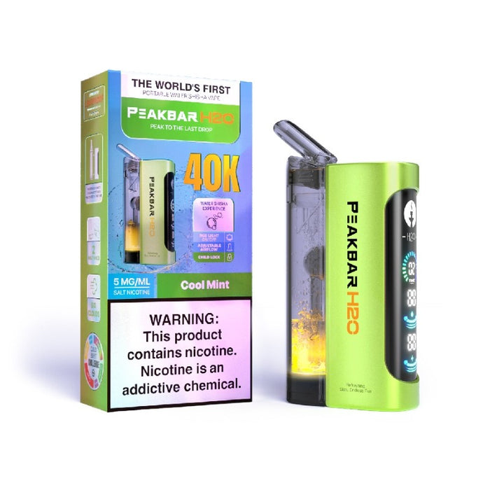 PeakBar H2O 40K vape device with Cloud Burst Challenge mode for enhanced cloud chasing.