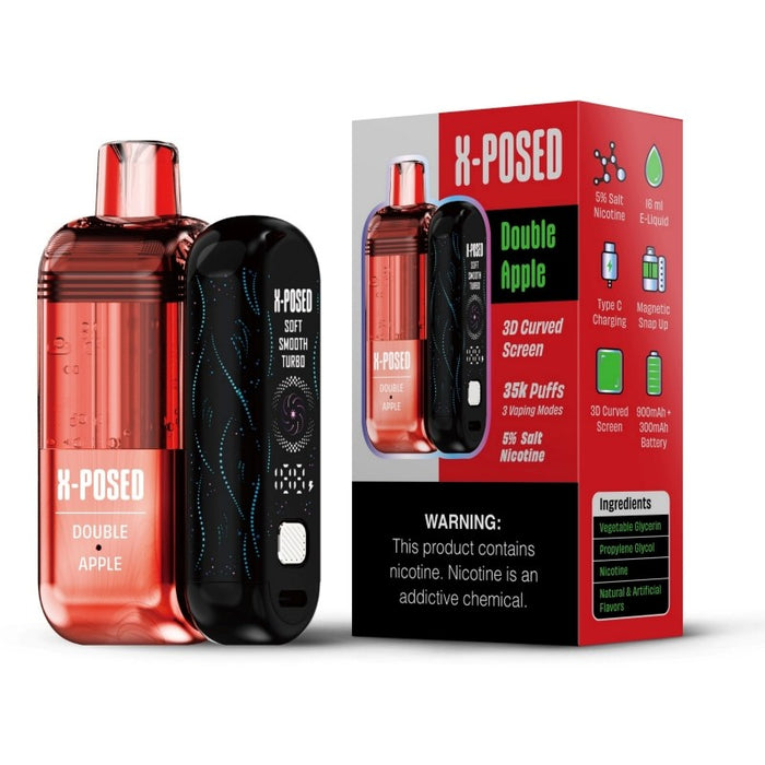 X-Posed 35K vape with USB Type-C fast charging (cable not included).
