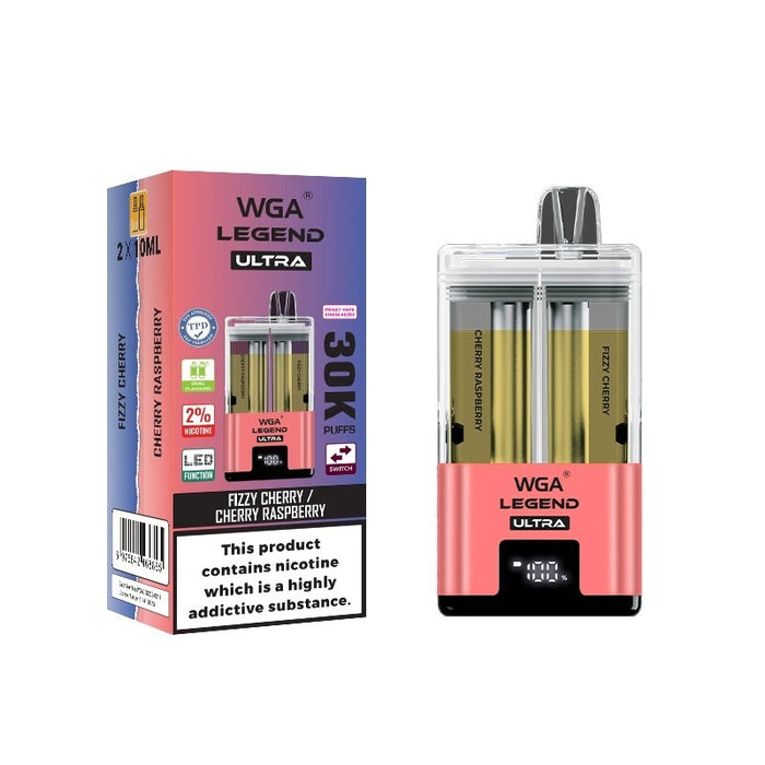 Buy WGA Legend Ultra 30K disposable vape online with dual flavors and refillable e-juice tanks at MistVapor Online Vape Shop
