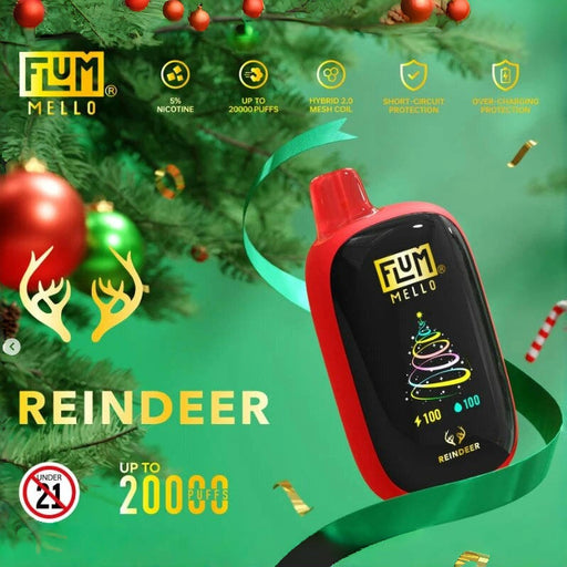 Flum Mello Christmas Edition vape with blueberry mint pomegranate flavor.