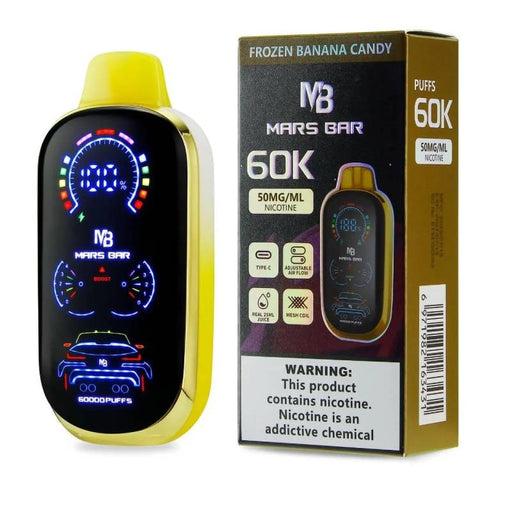 Mars Bar 60K disposable vape kit with 25ml e-juice capacity and long-lasting rechargeable battery