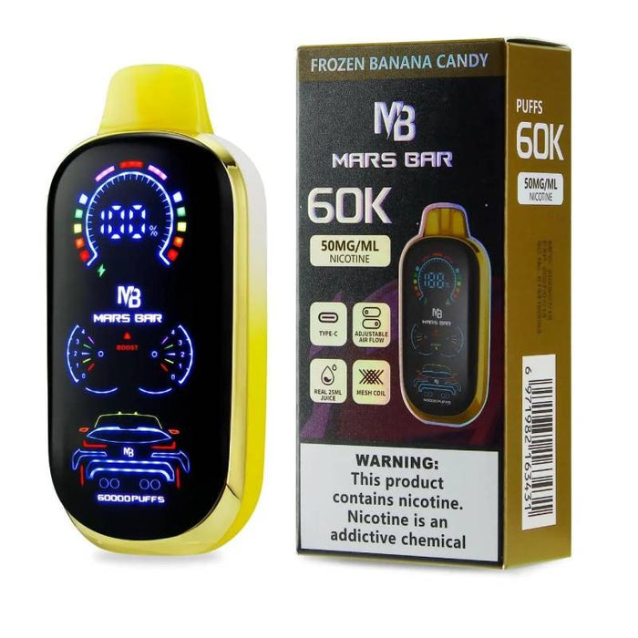 Mars Bar 60K disposable vape kit with 25ml e-juice capacity and long-lasting rechargeable battery