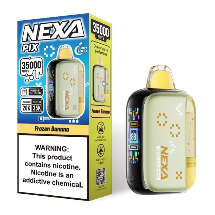 NEXA PIX vape in Strawberry Ice flavor with Juicy Lock sealed e-liquid system for fresh taste