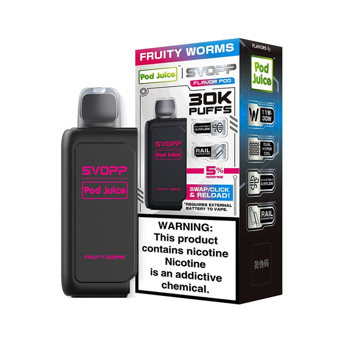 OXBAR X Pod Juice SVOPP vape with SVOPP battery (sold separately) and large digital display screen.