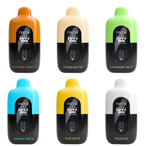Fruitia X Fifty Bar 20K Disposable Vape with 18ml e-juice and 5% nicotine for long-lasting flavor at MistVapor online vape shop