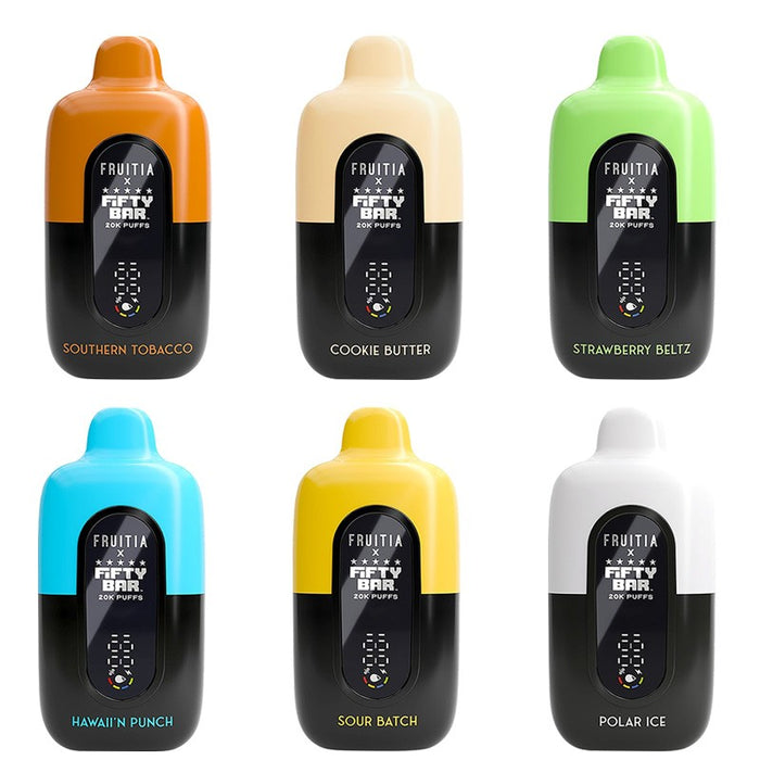 Fruitia X Fifty Bar 20K Disposable Vape with 18ml e-juice and 5% nicotine for long-lasting flavor at MistVapor online vape shop