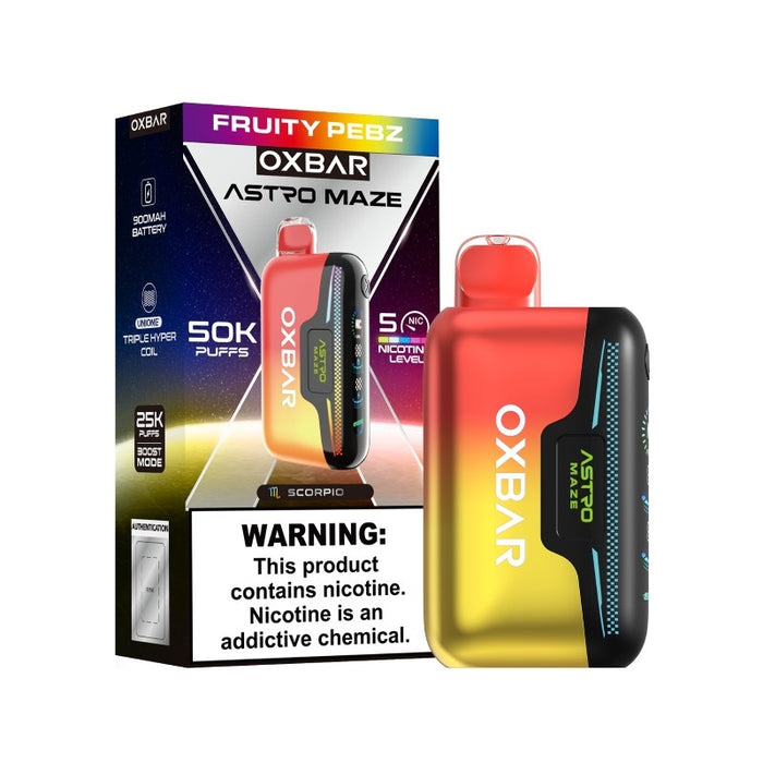 Buy OXBAR Astro Maze 50K disposable vape with 5 nicotine levels online at MistVapor