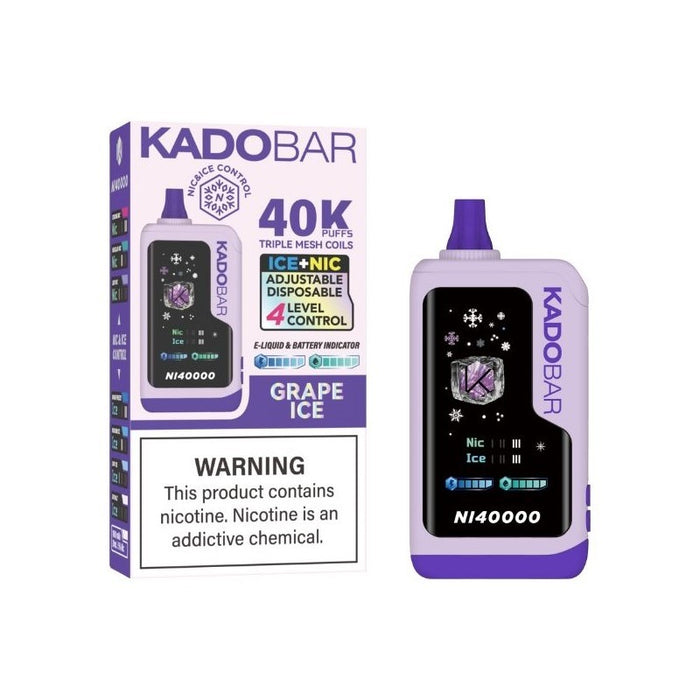 Customizable Kado Bar NI40000 vape with four ice and nicotine level settings.