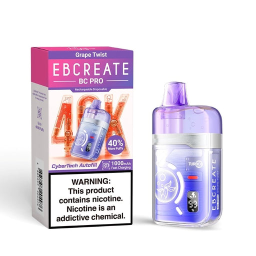 Long-lasting EBCREATE BC Pro 40K vape device with 19ml e-liquid for extended vaping sessions.