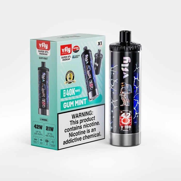 VFLY Super DTL 40K vape with 40000 puffs, dual coil design, and smart LED display for vapers