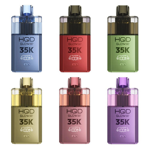 HQD Glow Air 35K disposable vape in sleek design showing dual-flavour pod system and up to 35,000 puffs available at MistVapor online vape shop