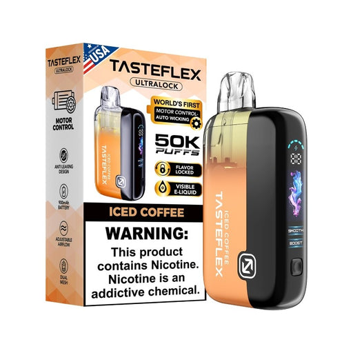 Transparent Crystal Tank on Tasteflex Ultralock 50K Disposable Vape for Easy E-Liquid Monitoring
