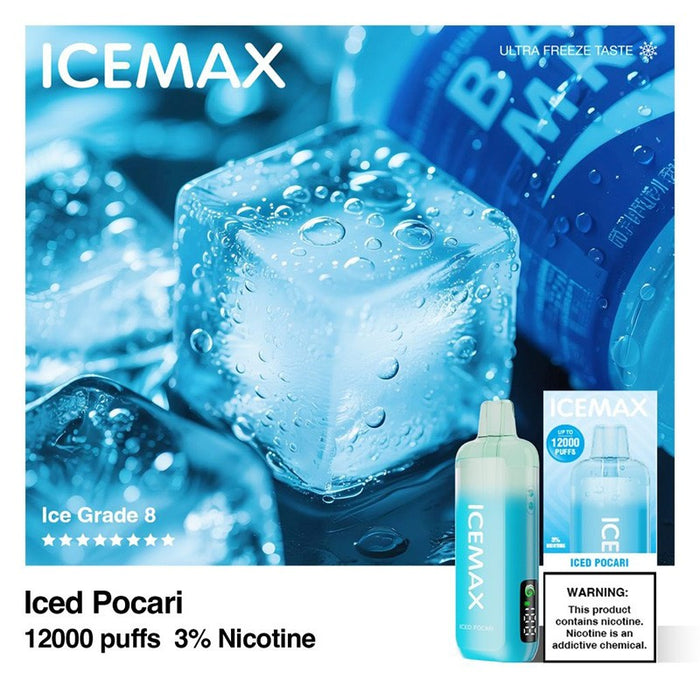 Icemax 12K disposable vape with ceramic coil for smooth flavor and rich vapor production.