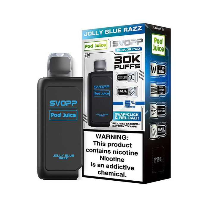 OXBAR X Pod Juice SVOPP 30K disposable pod with 6 adjustable wattage levels for customizable vaping experience.